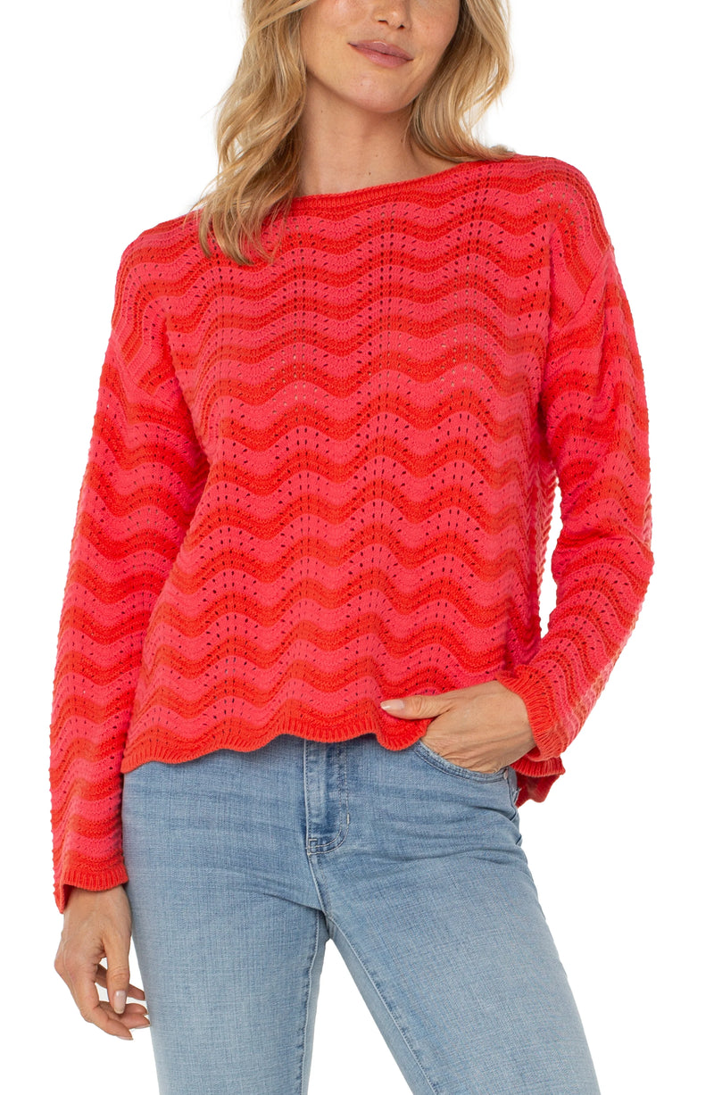 Liverpool Long Sleeve Boatneck Sweater - Pink/Red Stripe