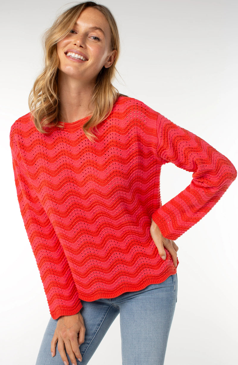 Liverpool Long Sleeve Boatneck Sweater - Pink/Red Stripe