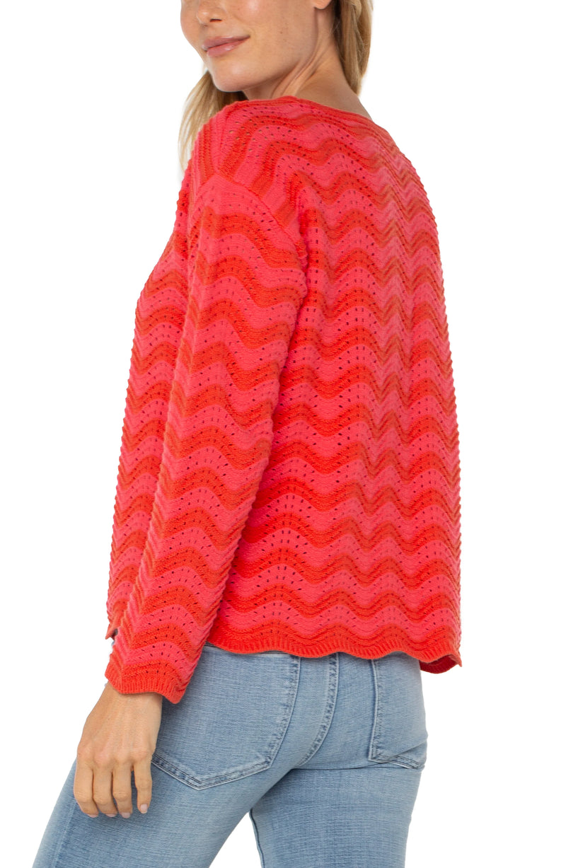 Liverpool Long Sleeve Boatneck Sweater - Pink/Red Stripe
