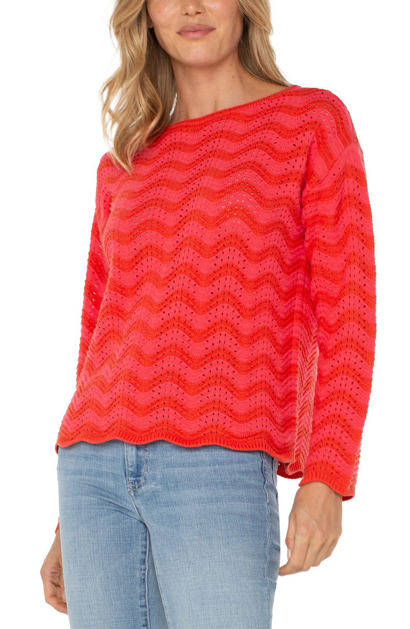 Liverpool Long Sleeve Boatneck Sweater - Pink/Red Stripe