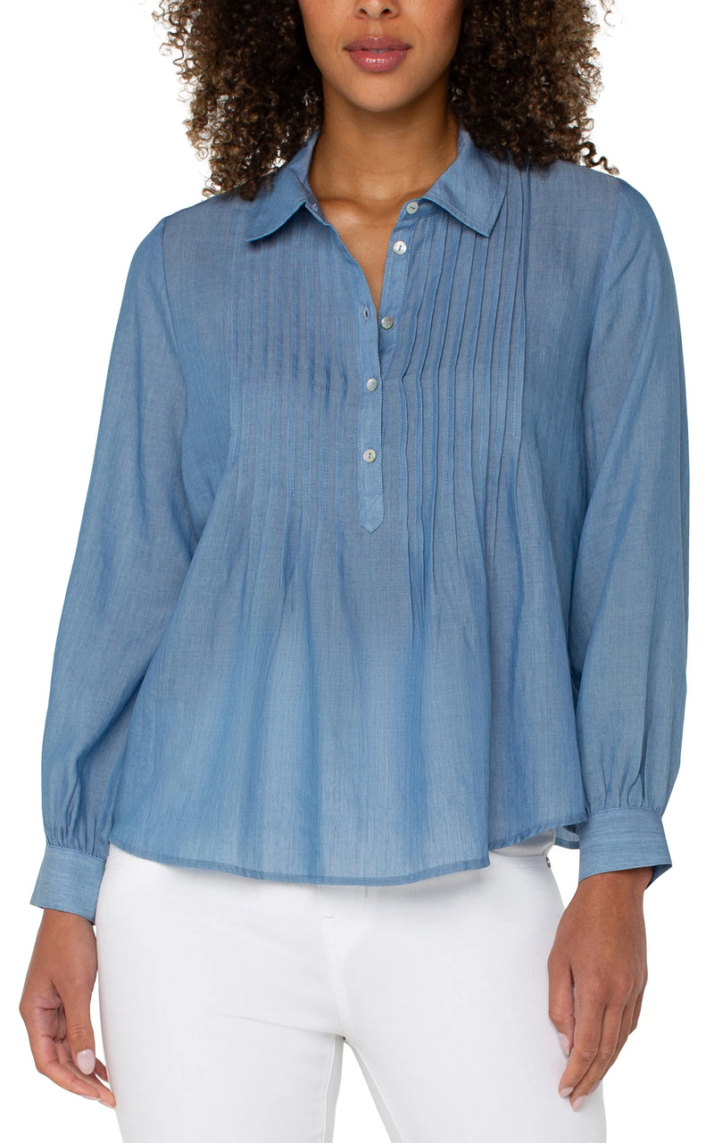 Liverpool Long Sleeve Popover Woven Blouse - Bridgeton Light