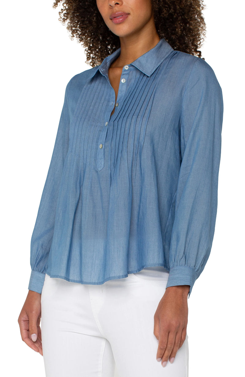 Liverpool Long Sleeve Popover Woven Blouse - Bridgeton Light