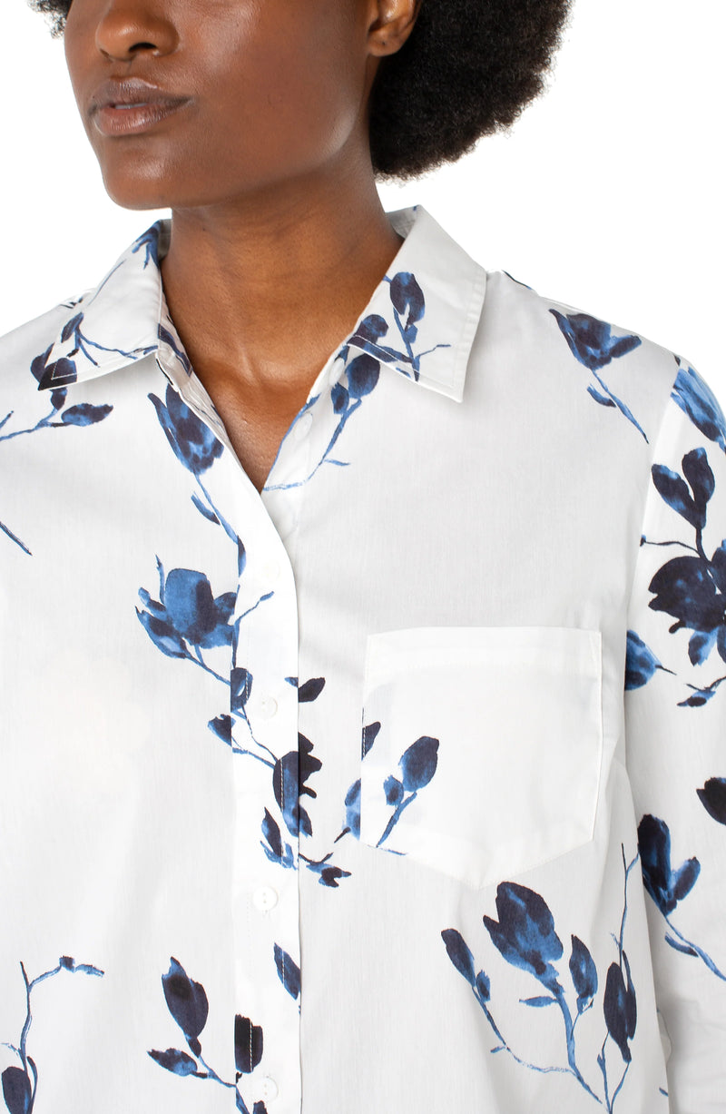 Liverpool Button Front Woven Shirt - Indigo Rose