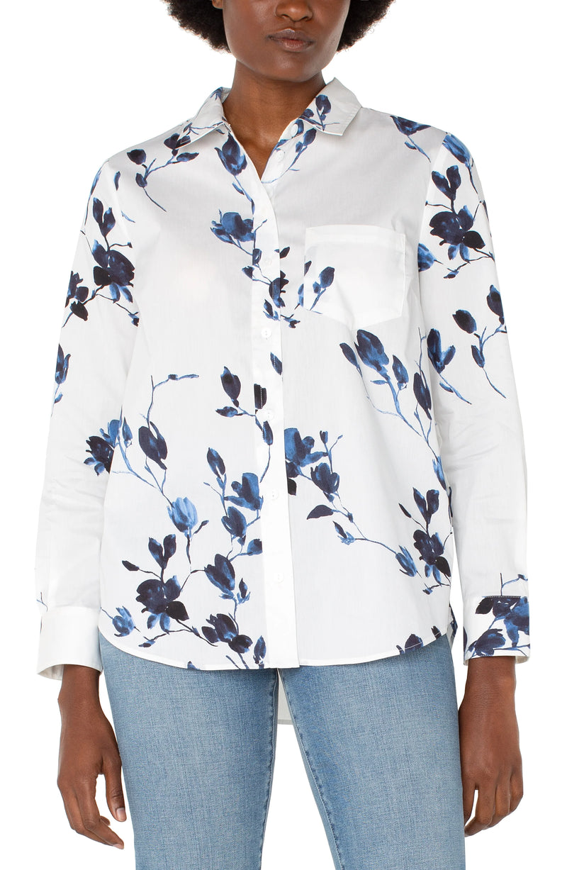 Liverpool Button Front Woven Shirt - Indigo Rose