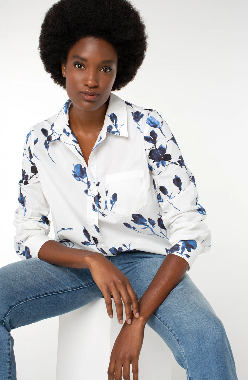 Liverpool Button Front Woven Shirt - Indigo Rose