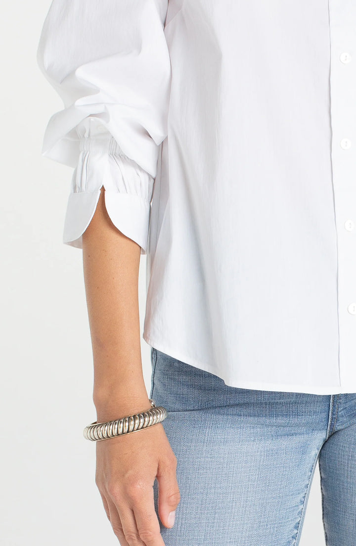 Liverpool Adjustable Sleeve Button Front Woven Top White