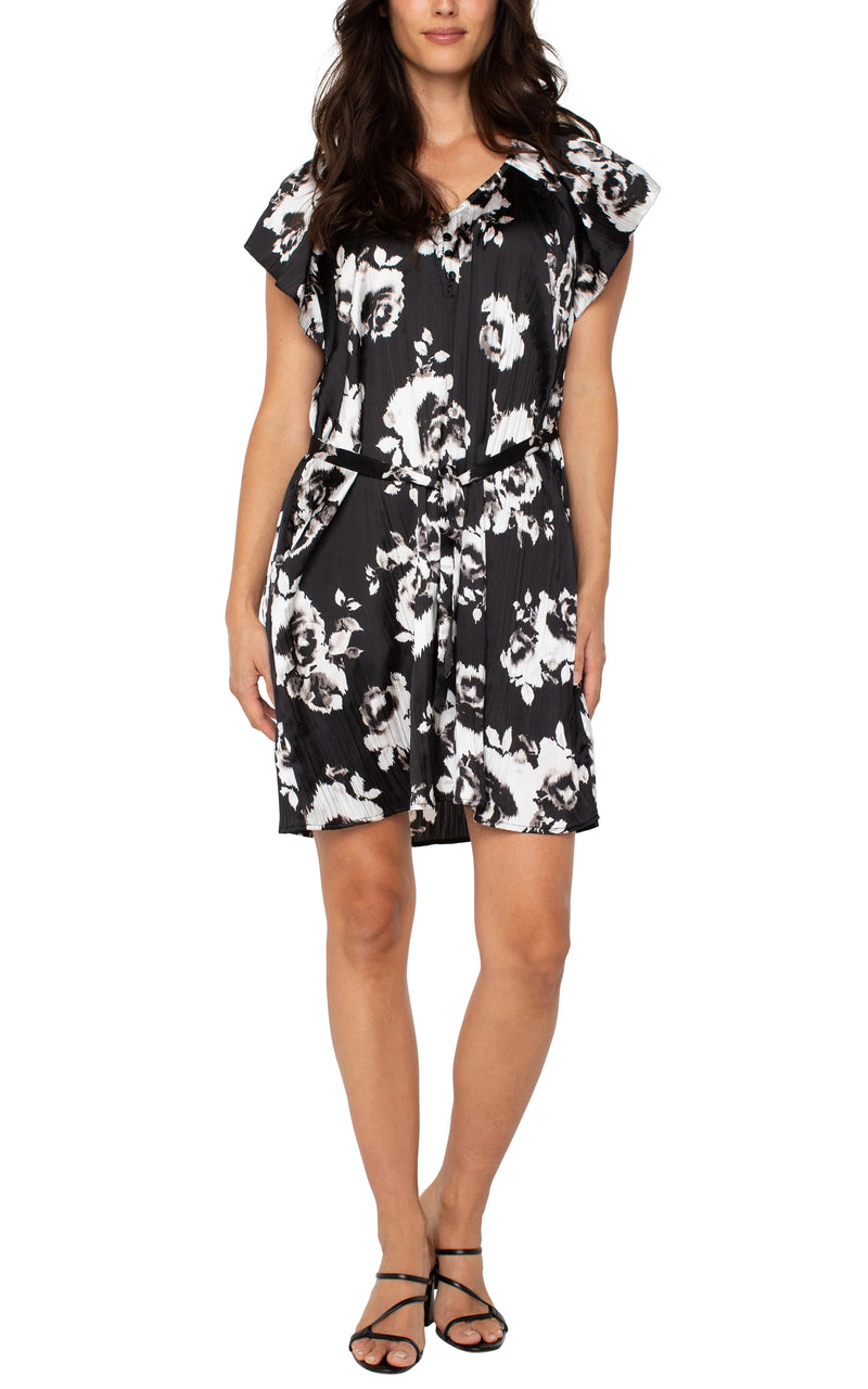 Liverpool Flutter Sleeve Dress - Black & White Floral