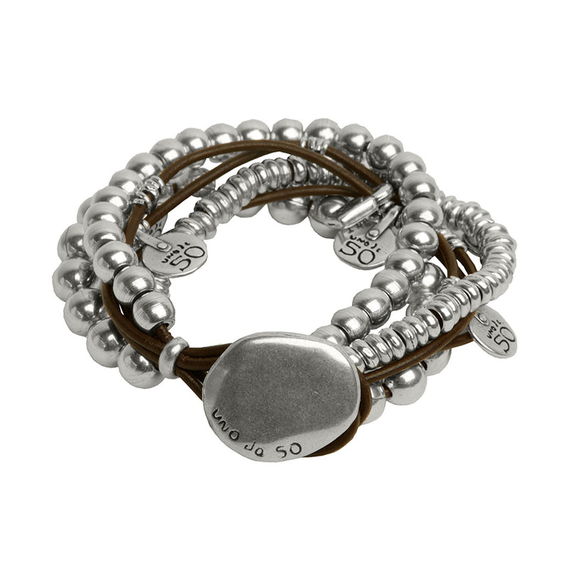 UNOde50 Leather beaded bracelet with charms - Sterling SIlver