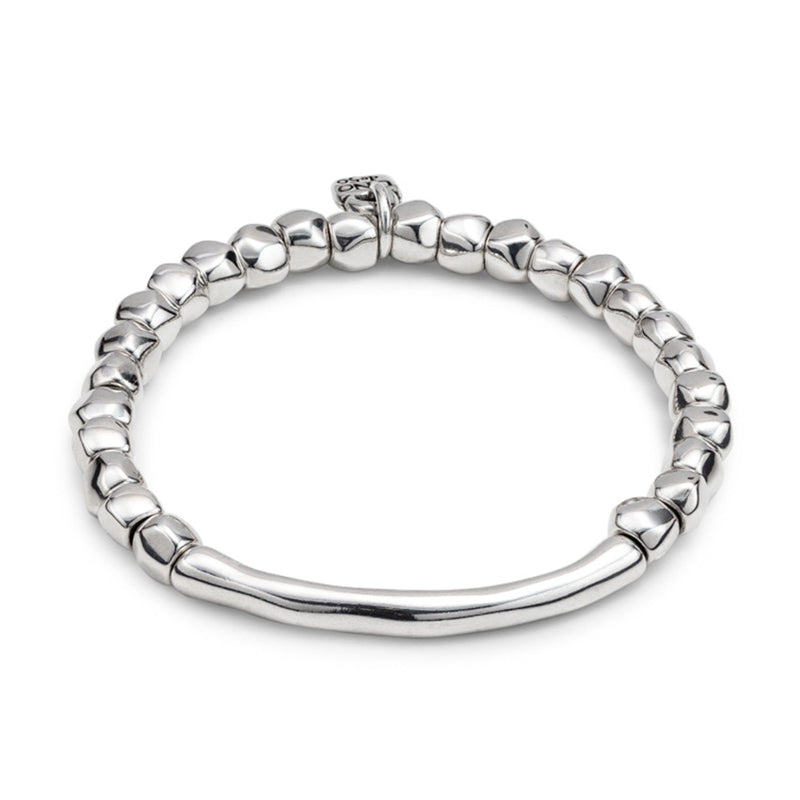 UNOde50 Beaded stretch bracelet with tubular piece - Sterling Silver