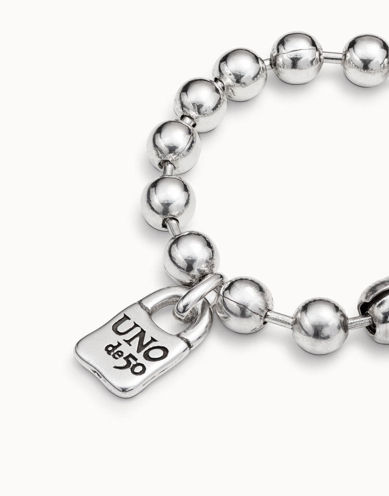 UNOde50 Beaded bracelet with a padlock charm - Sterling Silver