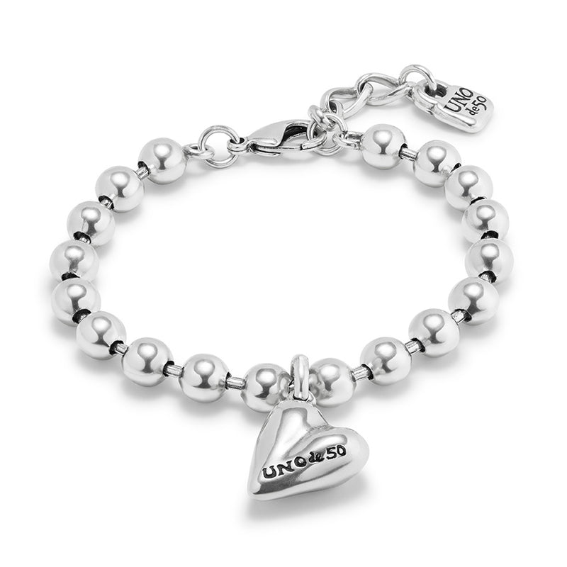 UNOde50 Beaded bracelet with a heart charm - Sterling Silver