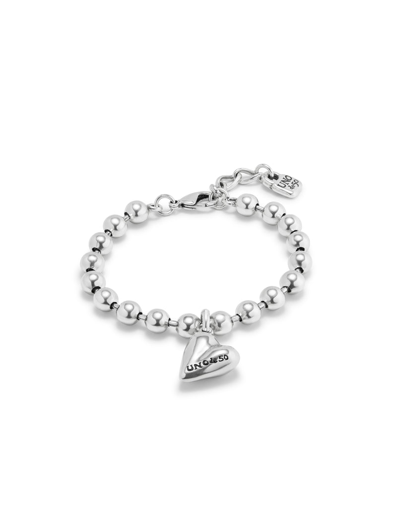 UNOde50 Beaded bracelet with a heart charm - Sterling Silver