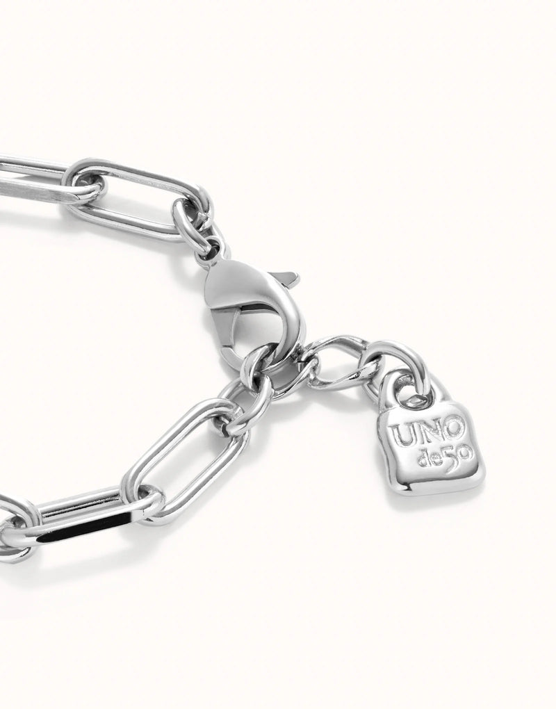 UNOde50 Paper clip link bracelet with padlock - Sterling Silver