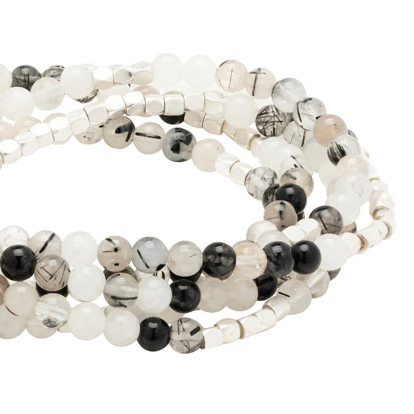 Stone Wrap Bracelet/Necklace Tournalinated Quartz/Silver - Stone of Protections