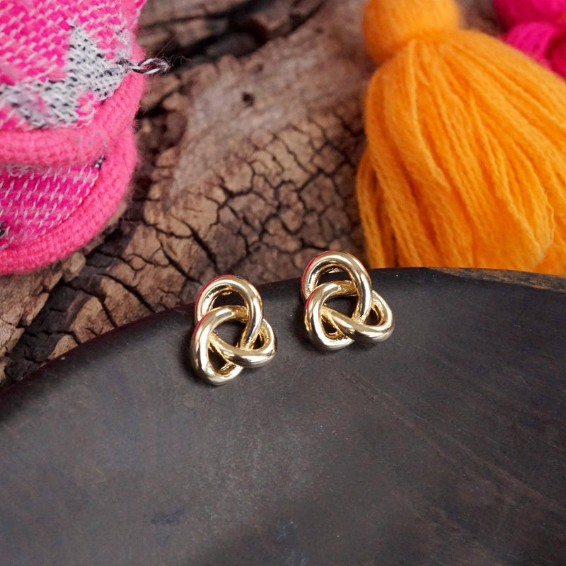 Love Knot Stud Statement Earrings in Gold Tone