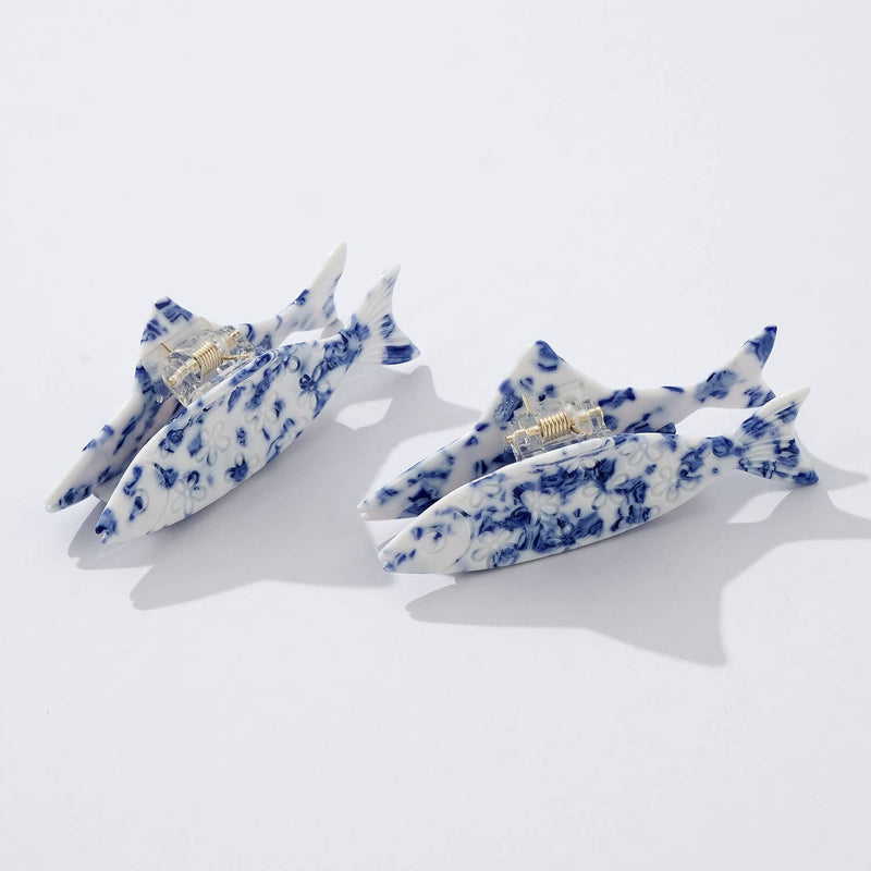 Coastal Blue Floral Fish Claw Clip