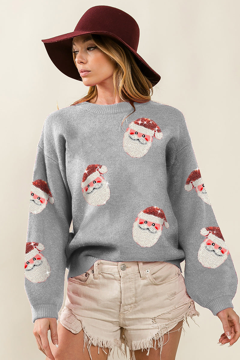 Sequin Santa Patches Sweater - Gray