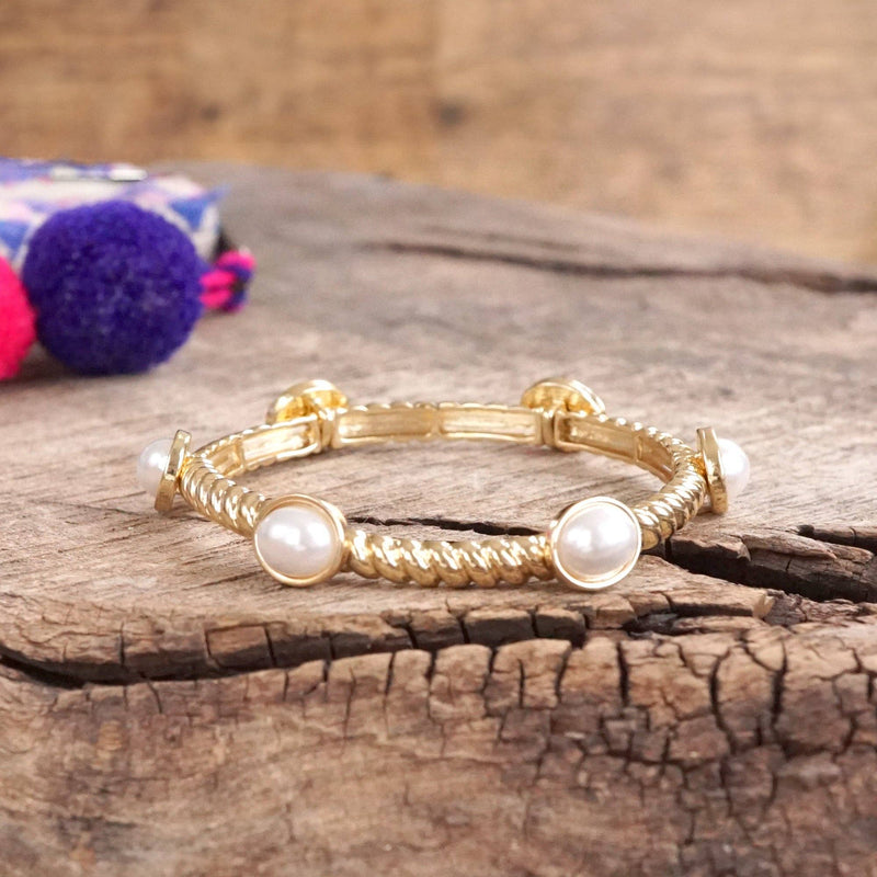 Jeweled Golden Twisted Bangle with oval jewels - Pearl Turquoise