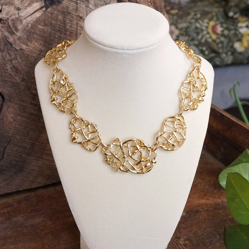 Chunky Tangled Statement Necklace in Gold Tone