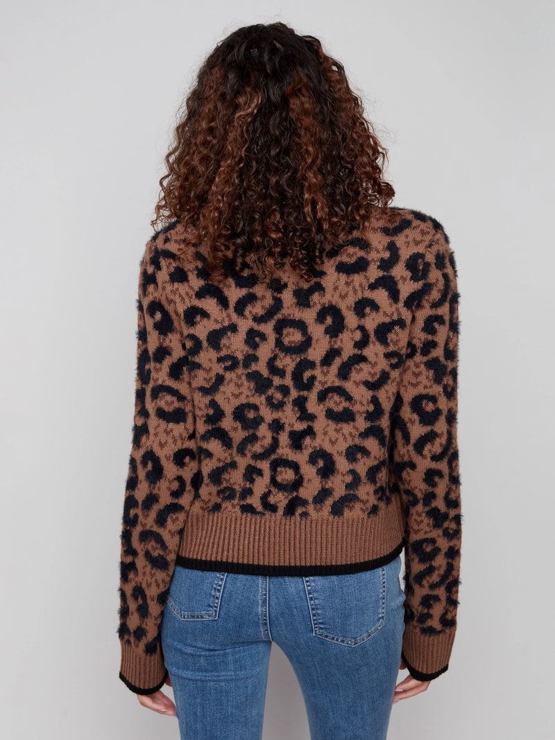 Charlie B Bow Tie Jacquard Knit Cardigan - Animal
