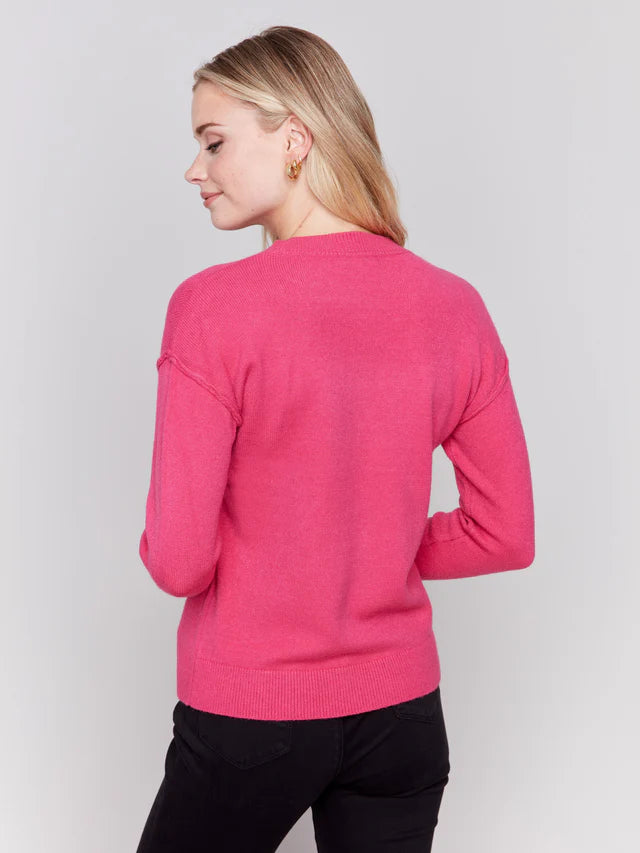 Charlie B. - Embroidered Cities Crew Neck Sweater - Magenta