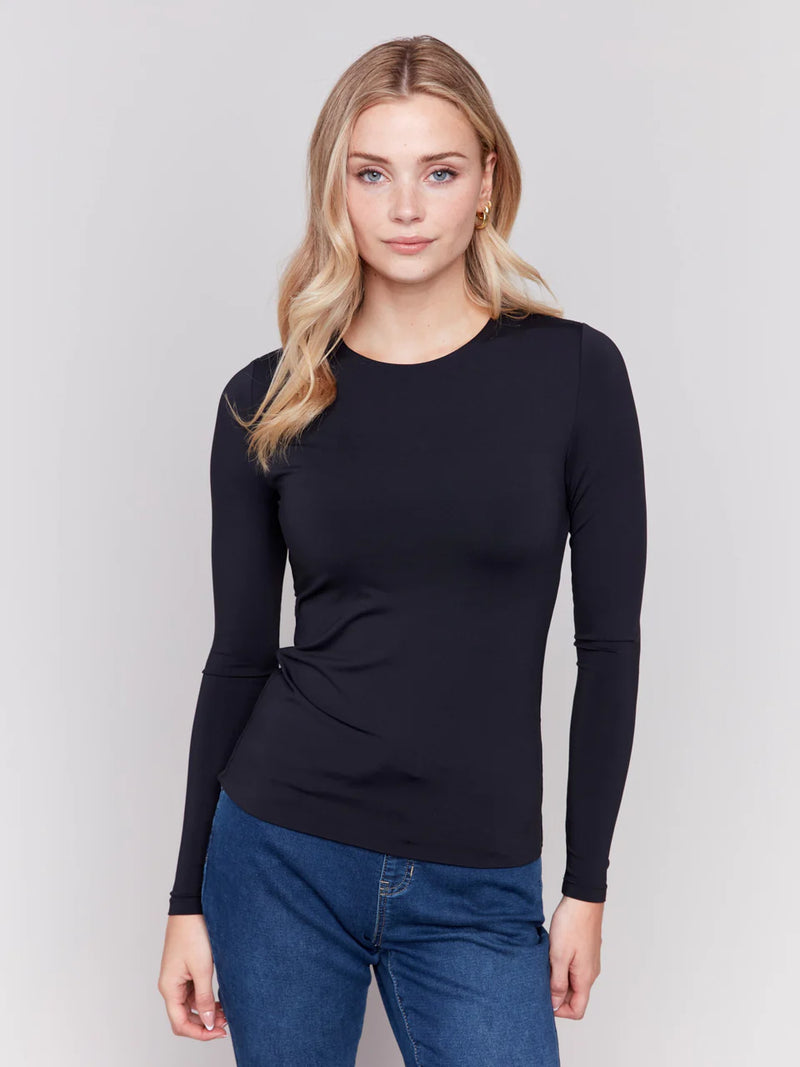 Charlie B. Super Stretch Long Sleeve Top Double Clothe Knit - Black C1367PK