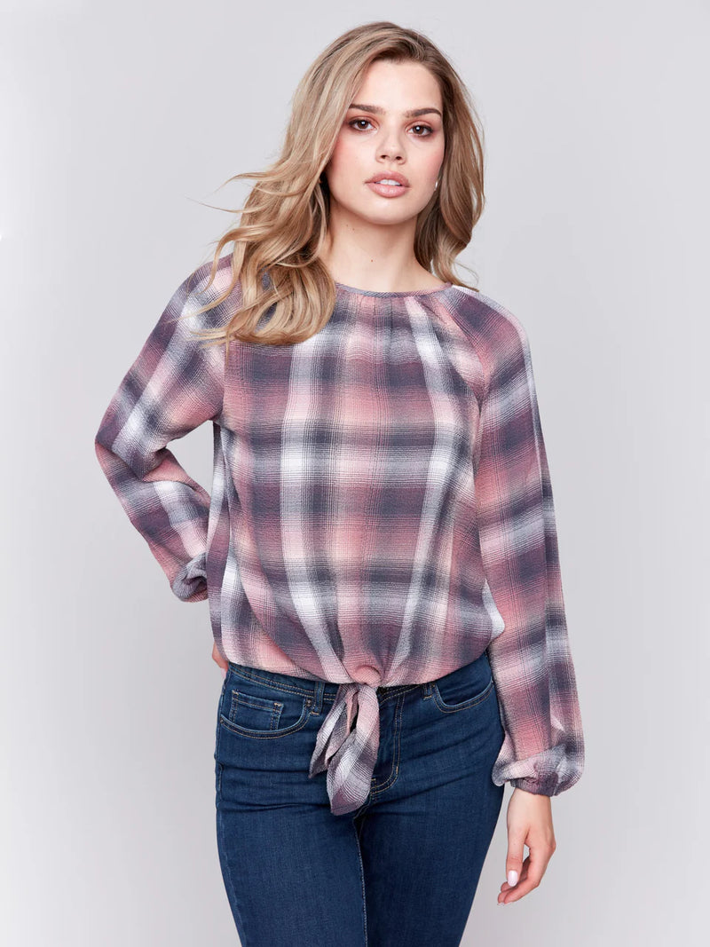 Charlie B. - Long-Sleeve Tie-Front Blouse - Quartz