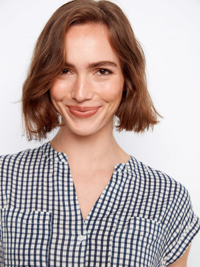 Charlie B Printed Gingham Button-Up Blouse - Navy