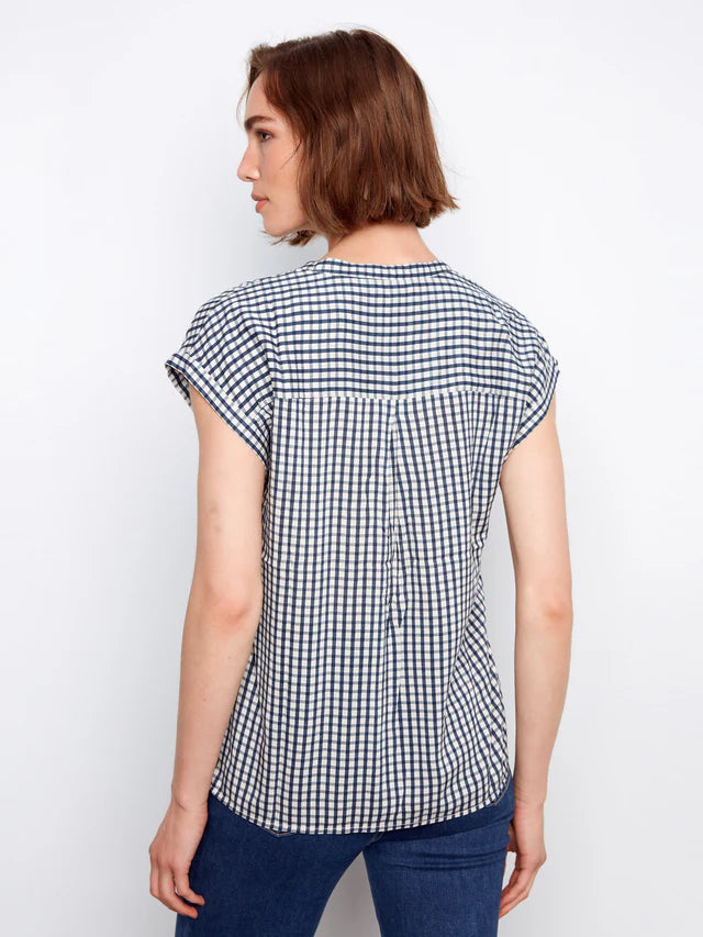 Charlie B Printed Gingham Button-Up Blouse - Navy