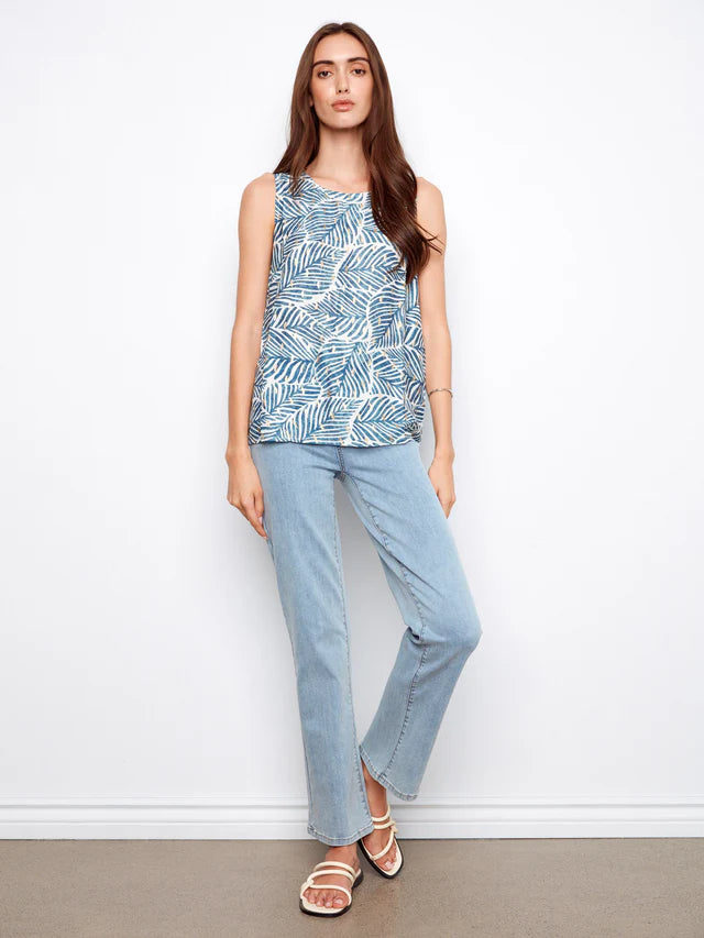 Charlie B Printed Viscose Sleeveless Top - Reef