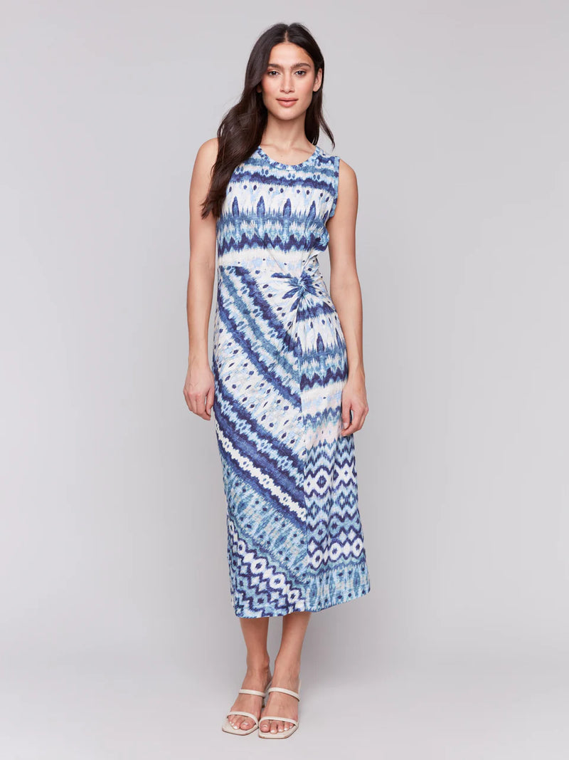 Charlie B Sleeveless Cotton Dress with Faux Knot Detail - Lake Tahoe