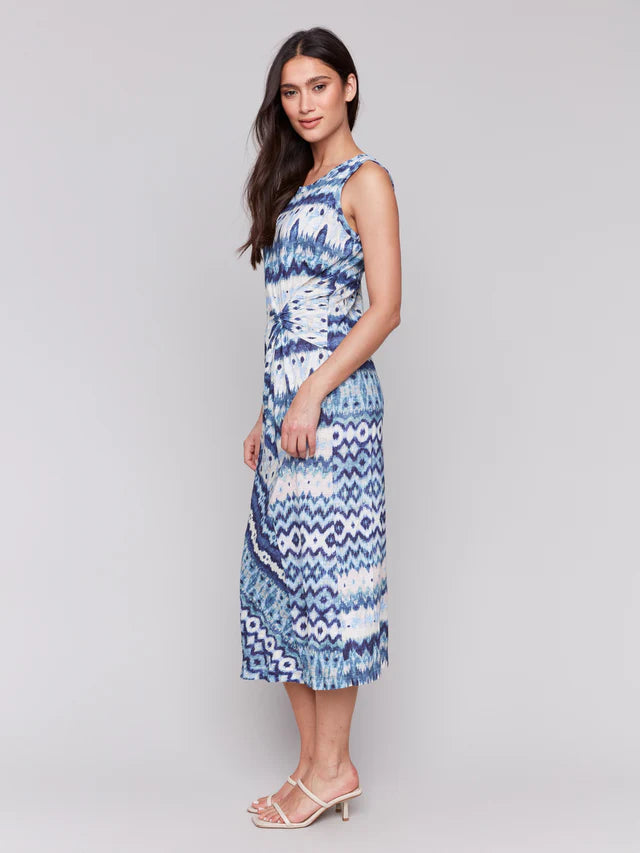 Charlie B Sleeveless Cotton Dress with Faux Knot Detail - Lake Tahoe