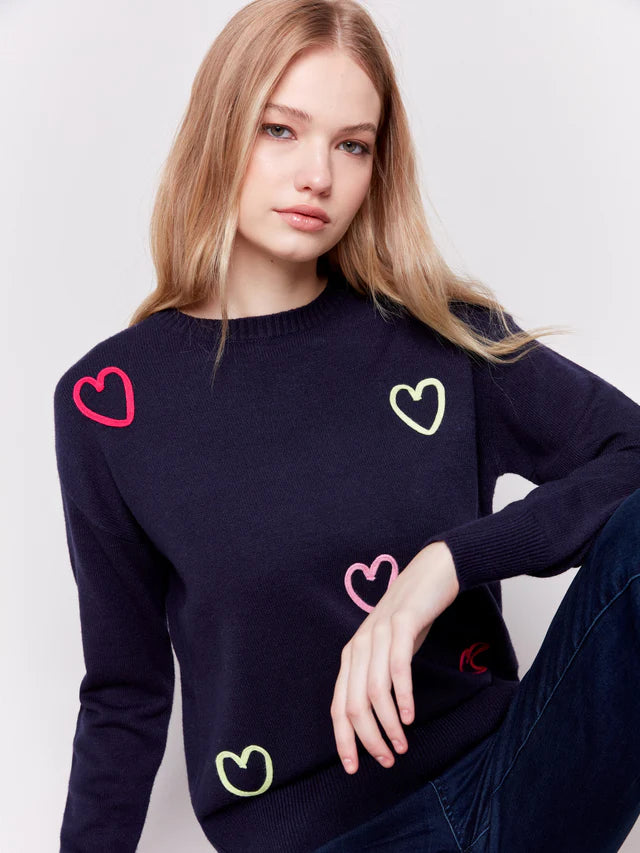 Charlie B. Sweater With Embroidered Hearts - C2605R