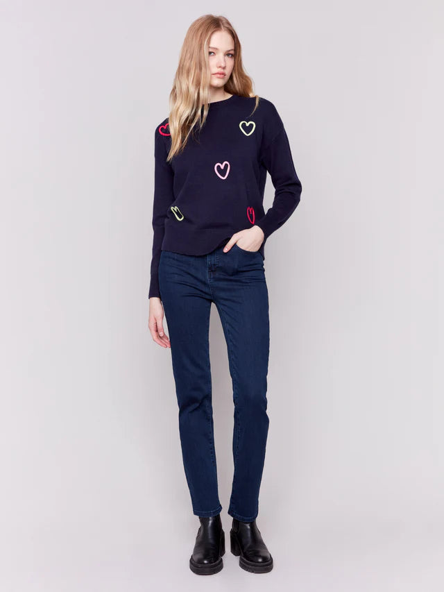 Charlie B. Sweater With Embroidered Hearts - C2605R