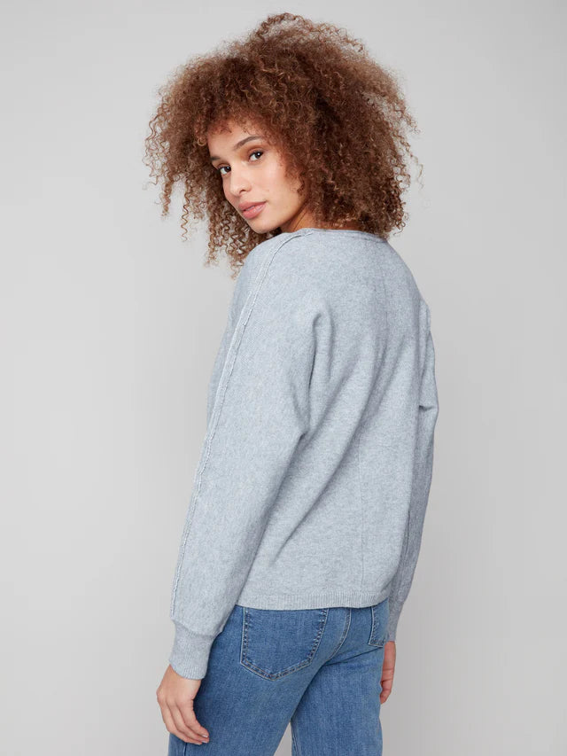 Charlie B Sweater With Metallic Sleeve Detail - Heather Grey