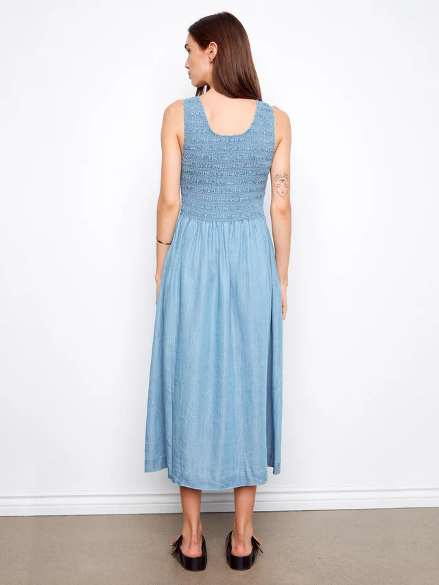Charlie B Tencel Sleeveless Smocked Maxi Dress - Soft Blue