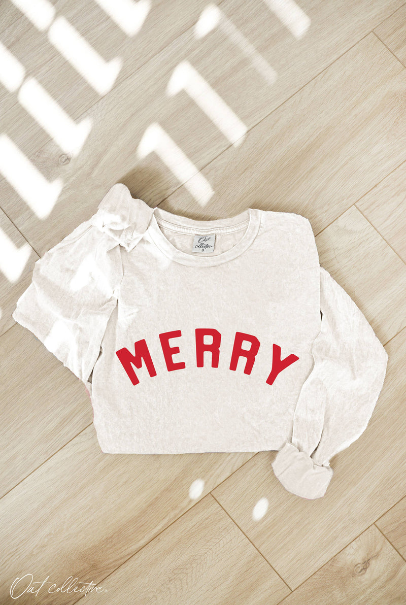 MERRY  Mineral Washed Long Sleeve Graphic Cream