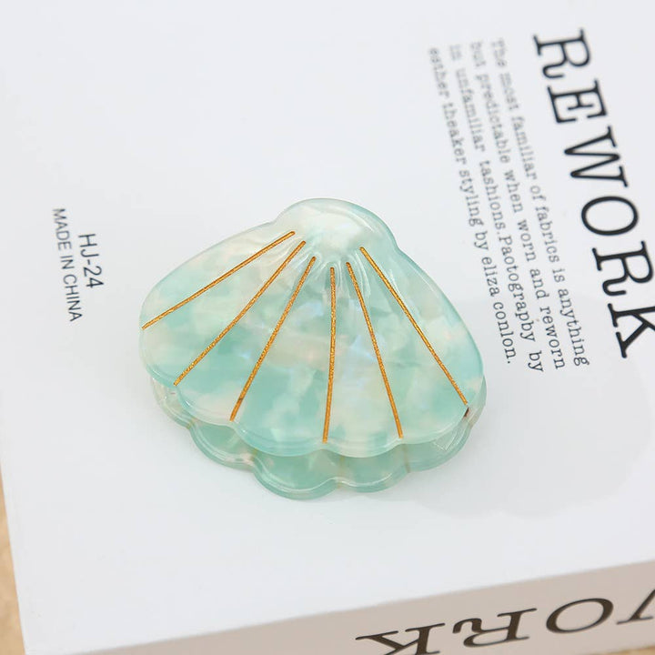 Gold-Lined Marbled Seashell Shape Hair Clip