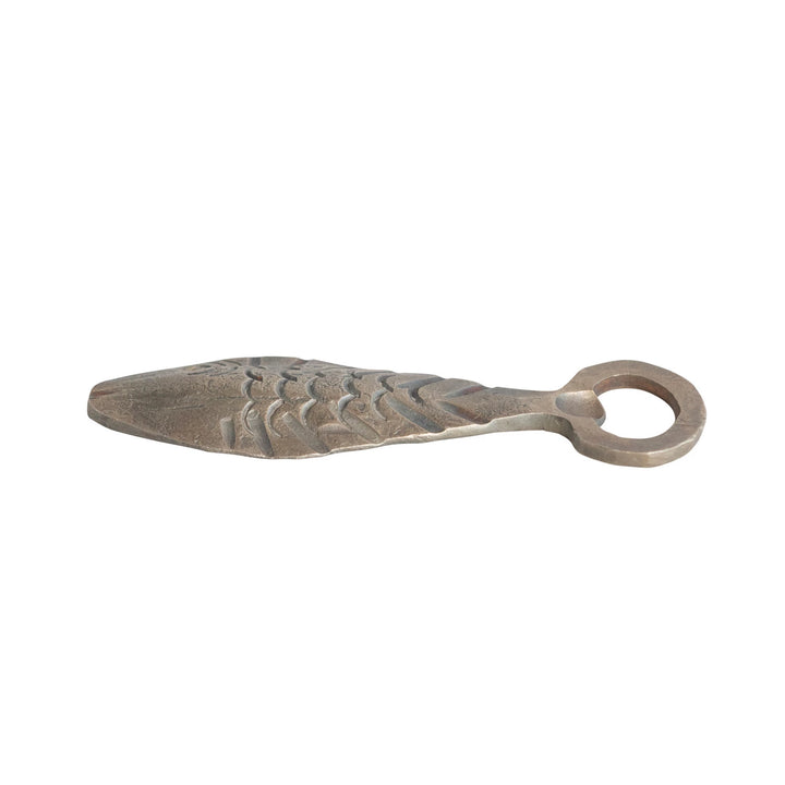 Cast Metal Fish Bottle Opener, Antique Brass Finish