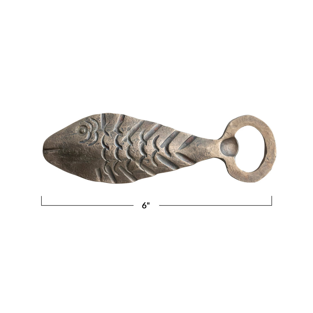 Cast Metal Fish Bottle Opener, Antique Brass Finish