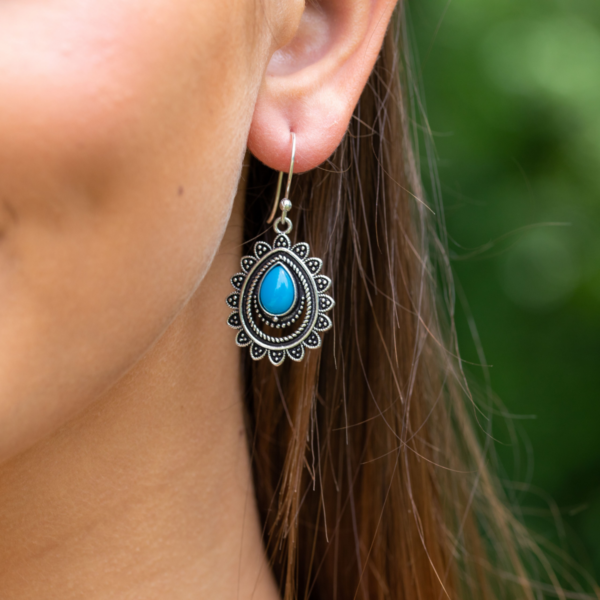 Anju Tanvi Silver Plated and Blue Chalcedony Earrings Sunburst
