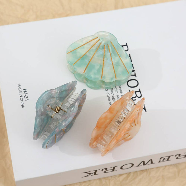 Gold-Lined Marbled Seashell Shape Hair Clip