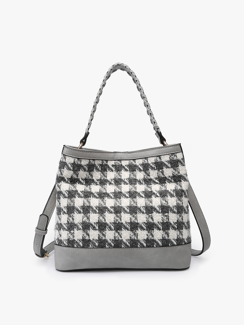 Maude Houndstooth Satchel w/ Braided Handle