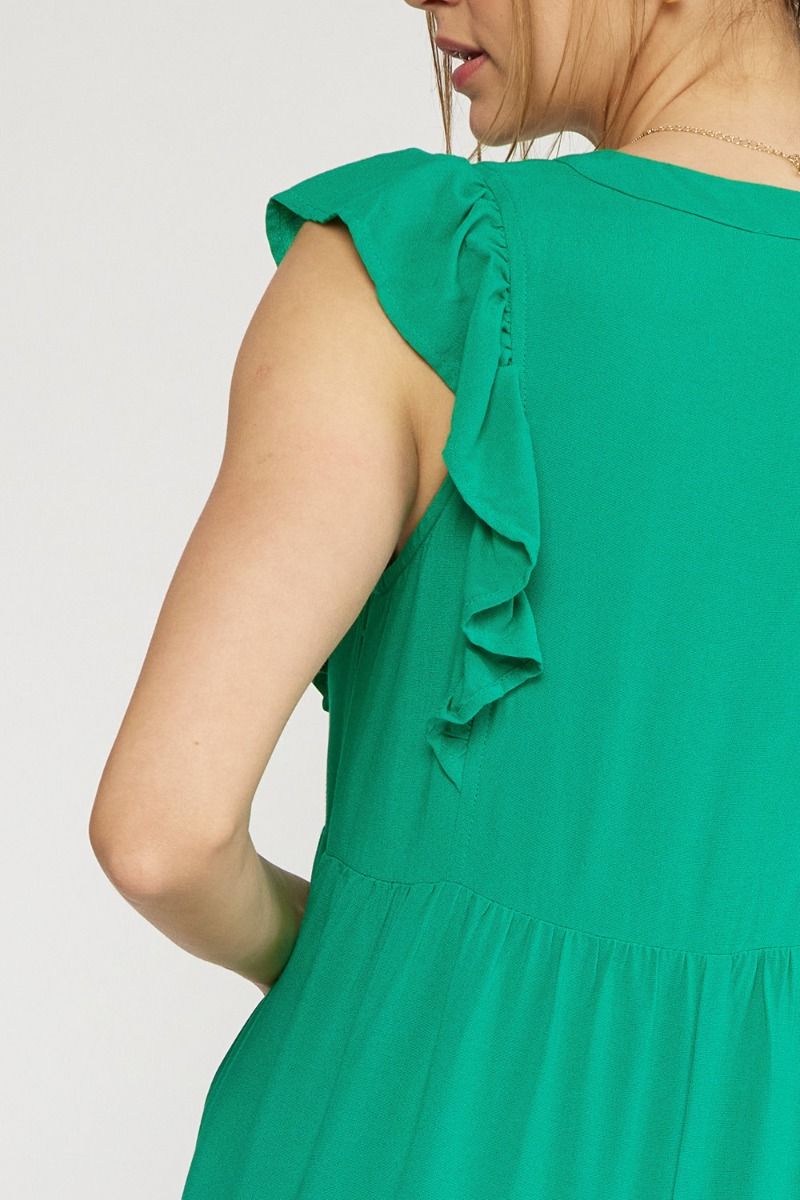 Tiered Midi Dress with Ruffled Sleeve - Green