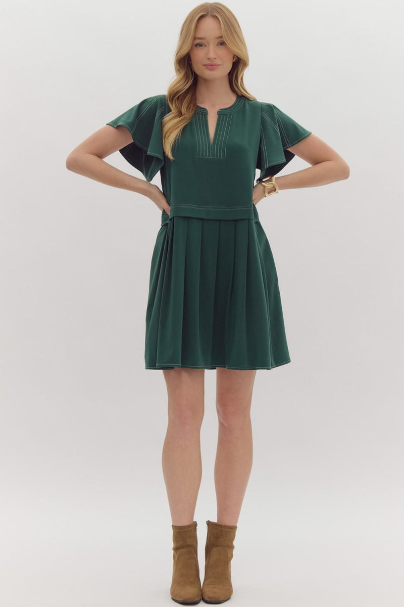 Flutter Sleeve Mini Dress - Green