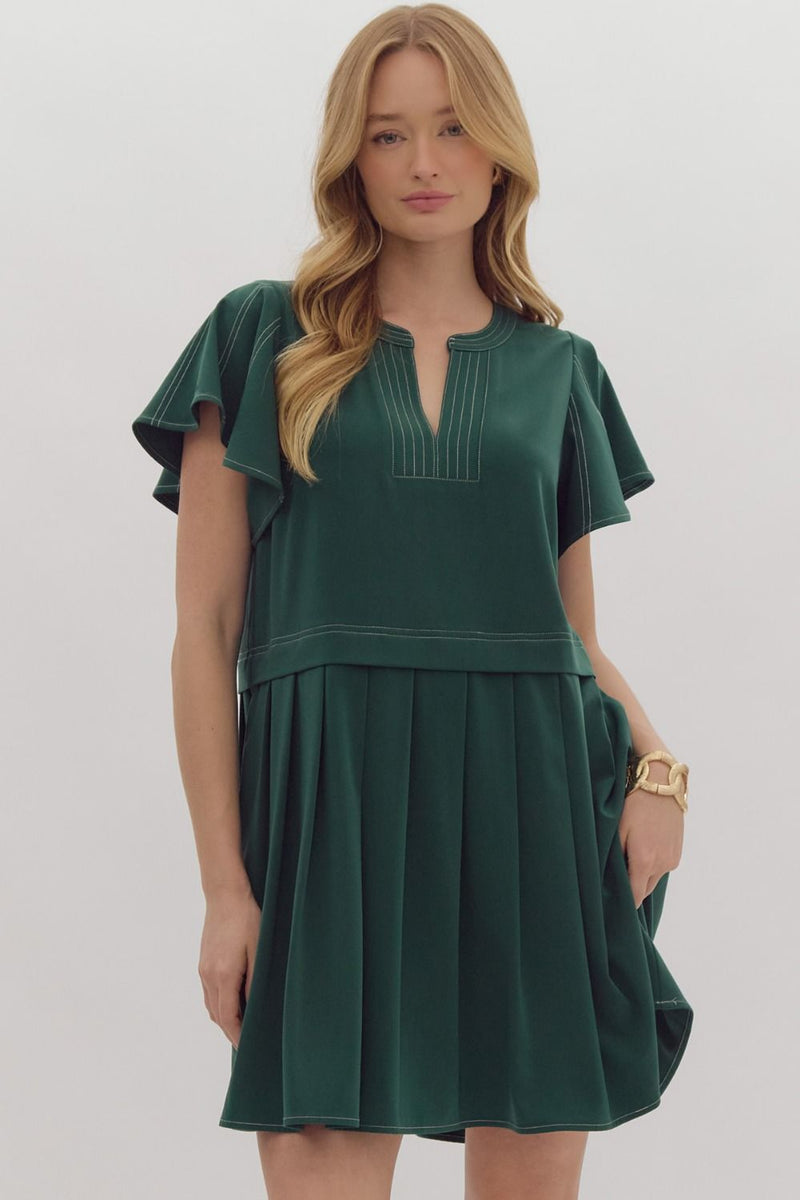 Flutter Sleeve Mini Dress - Green