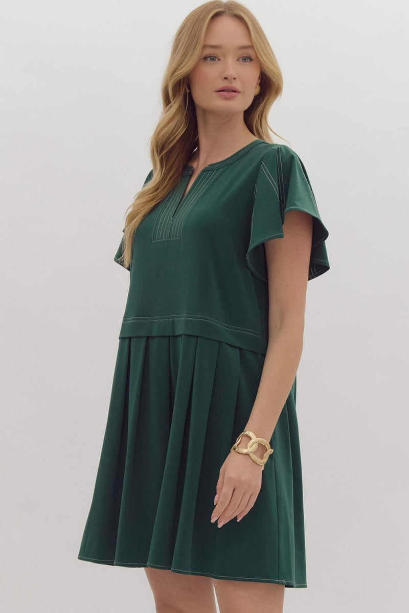 Flutter Sleeve Mini Dress - Green