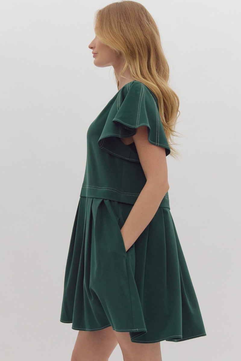 Flutter Sleeve Mini Dress - Green