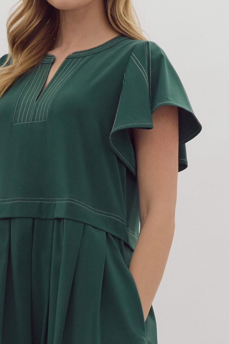 Flutter Sleeve Mini Dress - Green