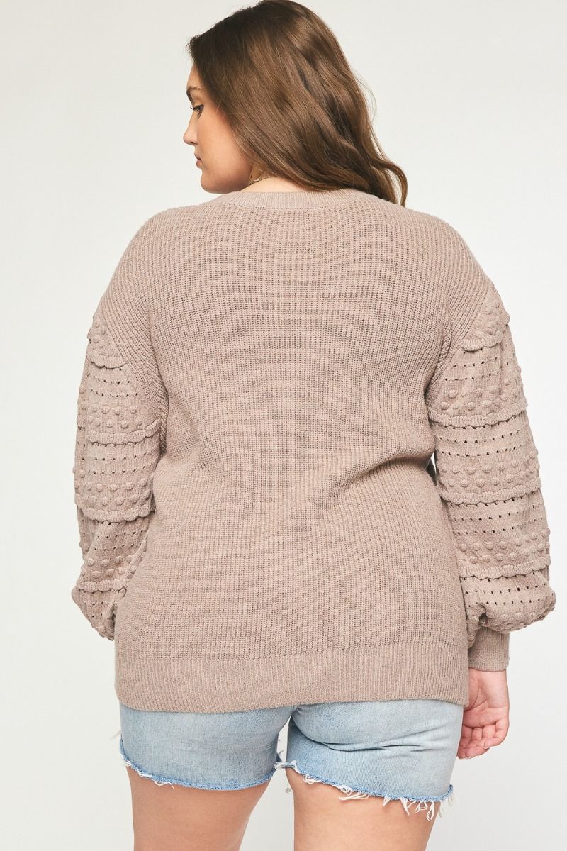 Textured Long Sleeve Ruffle Sleeve Sweater - Sizes S-3XL